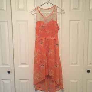 Orange floral dress with lace PacSun